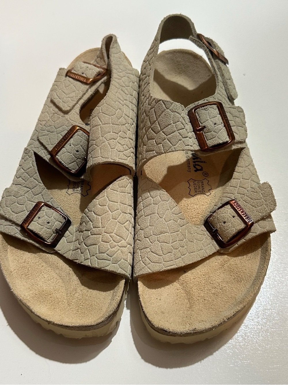 Birkenstock Milano Betula Logo Croc Embossed Leather Green 11W 9M Worn Once